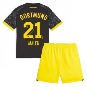 Borussia Dortmund Donyell Malen #21 Dětské Venkovní dres komplet 2023-24 Krátký Rukáv (+ trenýrky)